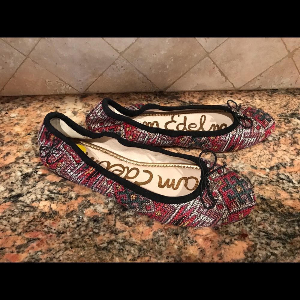 Sam Edelman brocade Felicia flats shoes Sz 9 neon